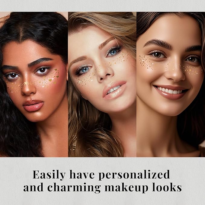 24pcs Glitter Freckles Makeup Patches-Gold-Face Speckle, Sparkle Speckles Patches for Women, Cute Fake Freckles, Glitter Freckle Face Tattoo, Accessories for Musical Festival