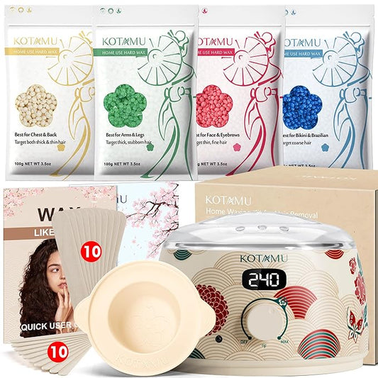 KOTAMU Waxing Kit for Women & Men, Wax Warmer for Hair Removal, Digital Wax Kit with Silicone Pot，Ideal for Face Eyebrow Arm Legs Armpit &Sensitive Skin, Lucum Waxing Machine for Home Salon Use