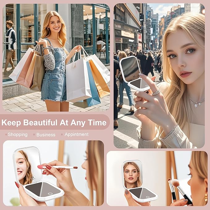 S'bagno LED Makeup Mirror with 1X/5X Magnification, Dimmable Light, Rotation for Beauty, Makeup, Skincare & Grooming, White