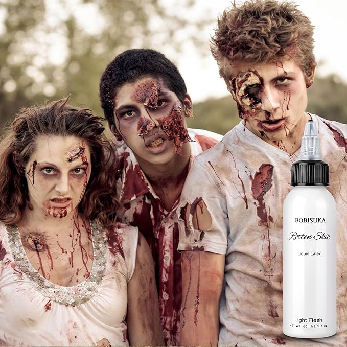 Halloween Liquid Latex SFX Makeup(2 fl oz)– Fake Skin & Wounds for Zombie, Clown, Vampire Costume, Cosplay, Special Effects Scars, Cuts Make Up for Face and Body, Fast-Dry, Non-Toxic, (Light Flesh)