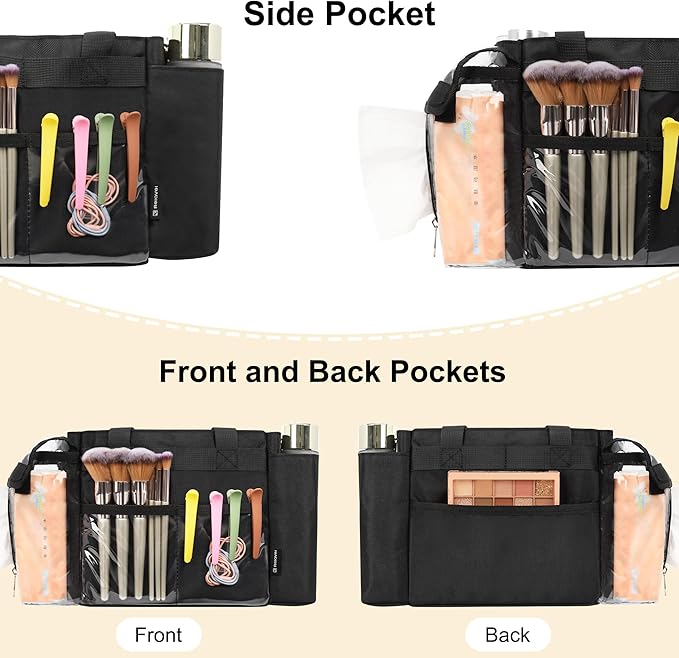 Travel Makeup Bag Small Cosmetic Bag Makeup Artist Bag Professional Touch Up Makeup Kit Bags with Detachable Dividers Multi Pocket Cosmetic Storage Organizer for Beauty Pros (Black)