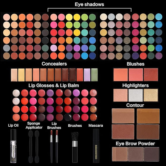 Professional All in One Makeup Kit for Women Full Kit,186 Colors Make Up Palette Valentine Gift Set, Including Eyeshadow,Lip Gloss,Concealer,Highlighter,Contour,Brow Powder,Mascara,Blush & Brush