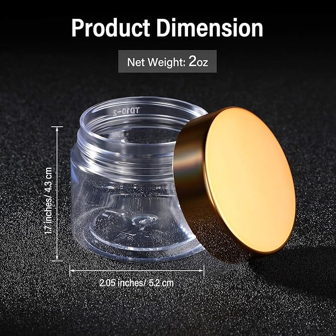 SATINIOR 100 Pcs Plastic Jars with Lids Small Containers Lids Wide Mouth Small Plastic Containers for Lotion Cream Rhinestones Body Butters Travel Storage(4 oz,Gold)