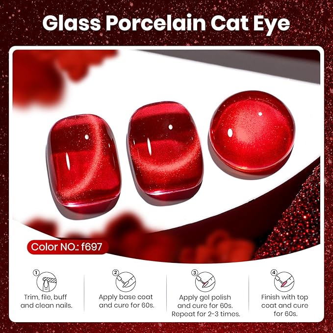beetles Gel Polish Ruby Red Cat Eye Gel Nail Polish - 15ML Red Glitter Gel Polish Fall Nail Gel Magnetic Shimmer Effect Soak Off UV French Nail Art Design Salon DIY Manicure Gifts for Wome