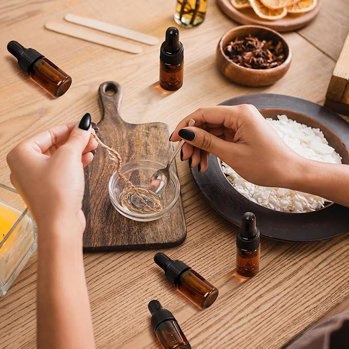 200 Pcs Mini Glass Oil Dropper Bottle Bulk, Clear Essential Small Empty Bottles Sample Containers Perfume Liquid Vials with Cap for Traveling (3 ml,Amber)