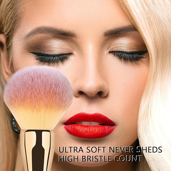 Powder Brush,Daubigny Large Powder Brush Flat Arched Premium Durable Kabuki Makeup Brush Perfect For Blending Liquid,Cream and Flawless Powder,Buffing, Blending,Concealer (Gold)