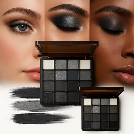 K'APEINE 16 Color Smokey Eyeshadow Palette, Black Eyeshadow Palette Goth Eye Shadow Matte Velvet & Metallic Shimmer Cool Smoky Dark Shades for Goth Makeup No Fading, Long Lasting Waterproof