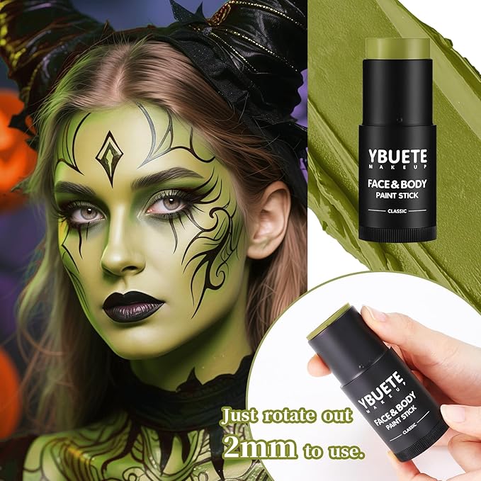Ogre Green Face Body Painting Stick, Professional Green Full-coverage Cream Face Paint for Hunting Camo Halloween SFX Witch Shrek Cosplay Makeup, Washable Body Paint for Adult Carnival