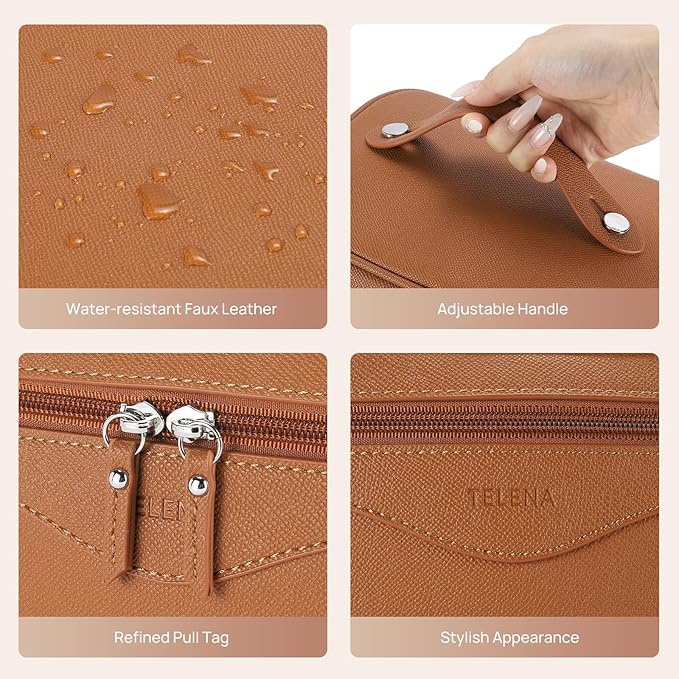 Telena Large Makeup Bag, Travel Toiletry Bag for Women, Vegan Leather Makeup Organizer Case Cosmetic Bag for Travel Essentials