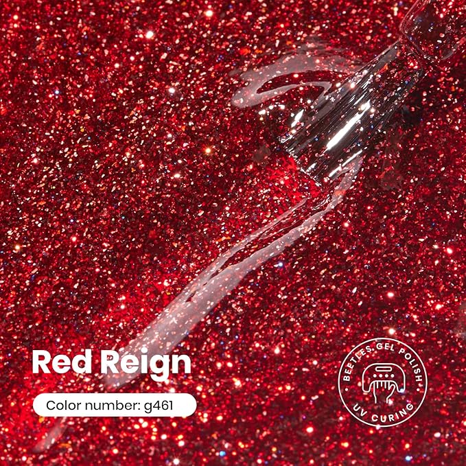 Beetles Christmas Gel Nail Polish – Red Reign Glitter Gel Polish, 15ml Soak Off UV LED Sparkling Holiday Nail Color, Long Lasting Glossy Manicure for Christmas Nail Art and DIY