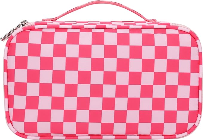 Relavel Makeup Bag, Cute Travel Cosmetic Bag, Small Pink Make Up Bags, Portable Toiletry Storage for Women Girl, Waterproof Makeup Organizer for Gym, Camping, Trip, Daily Use - Rose Red