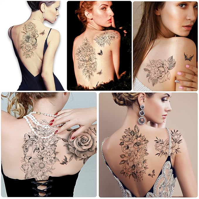 Yazhiji 49 sheets large sexy flowers collection waterproof temporary tattoos lasting fake tattoos for women and girls.