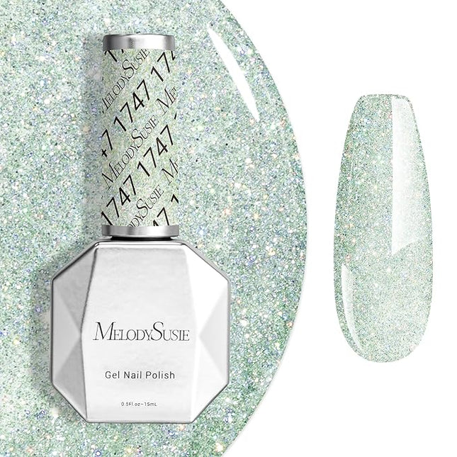 MelodySusie Green Glitter Gel Nail Polish,0.5fl oz Soak Off UV LED Light Diamond Glitter Gel Polish Gift for Women Nail Art Manicure Salon DIY Nail Design Decoration at Home-1747