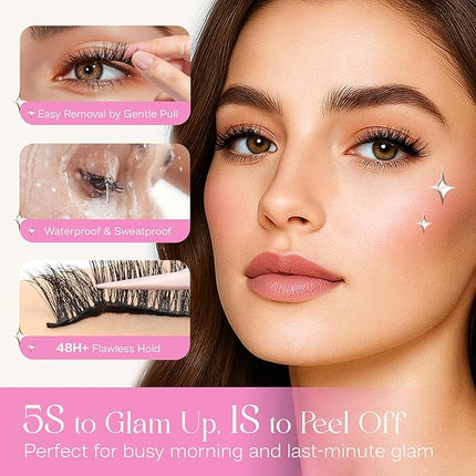 CALAILIS Self Adhesive Eyelashes 5 Pairs Natural Look Press On Lashes No Glue Need Eyelashes Reusable Cat Eye Wispy Self-adhesive False Lashes with Replacement Adhesive Strips (CP13)