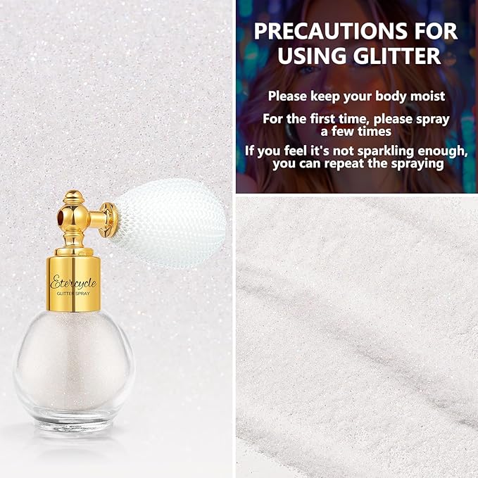 Etercycle Glitter Spray for Hair and Body, White Extra Fine Face Shimmer Powder, Cosmetic Rave Makeup Glitter Highlighter Powder Hairspray for Y2k Accessories, Festive Party, Stage Shows, Nightclubs