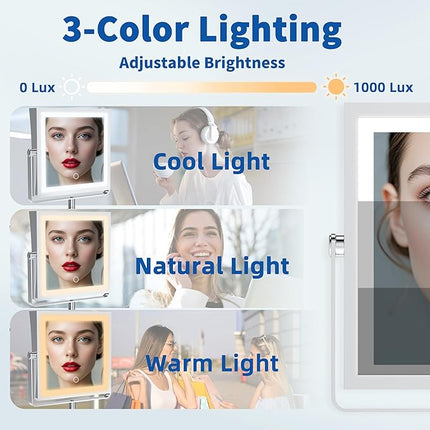 Ruacq Rechargeable Wall Mounted Makeup Mirror with Lights, Double Sided 1X/10X Magnifying Vanity Mirror with 3 Color Lighting, Touch Screen Dimmable, 360° Rotation Extension Foldable Arm(Chrome)
