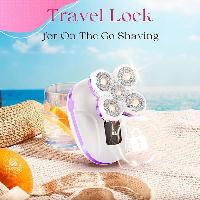 Electric Razors for Women, Rechargeable Rotary Painless Shaver for Legs Bikini Facial Hair Removal, Body Wet/Dry Razor Water Resistant Grooming Kit, Cordless Womens Trimmer for Lady Grooming (Purple)
