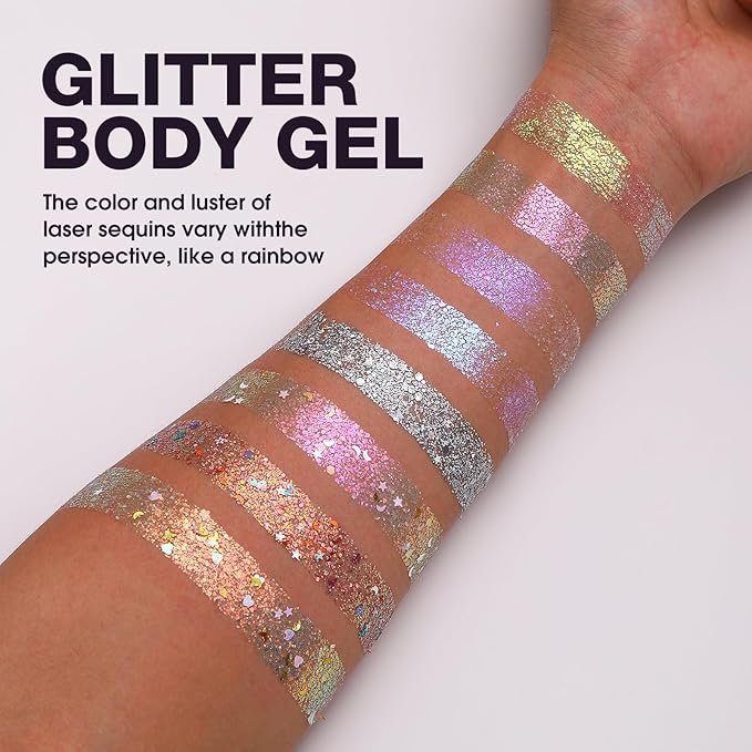 LANGMANNI 8 Colors Face & Body Glitter Palette - Holographic Changing Sparkling Mermaid Sequins for Women Girls Music Festival Party Rave Makeup(#A)