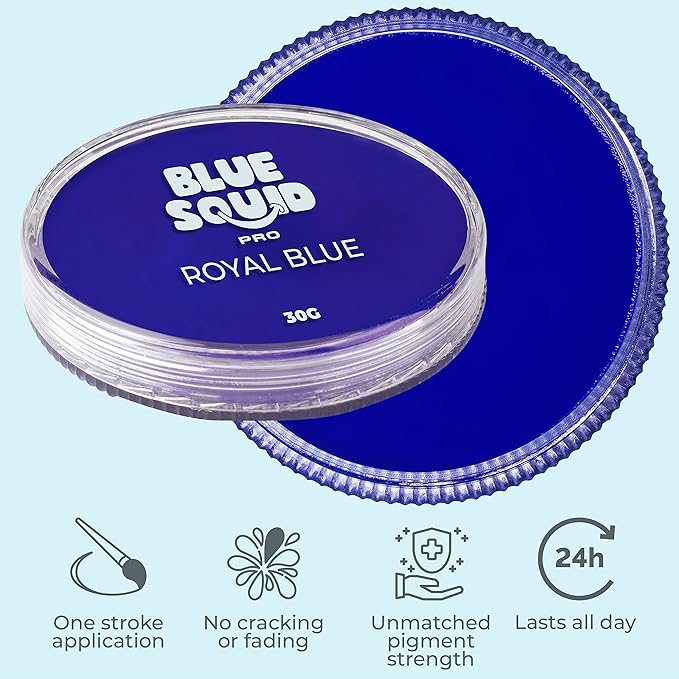 Blue Squid Face Paint Water Based Single Cake Professional Face Paint & Body Paint - Water Activated, Kids Adults Face Painting for Costume, Halloween Makeup, Cosplay - Royal Blue Face Paint 30g