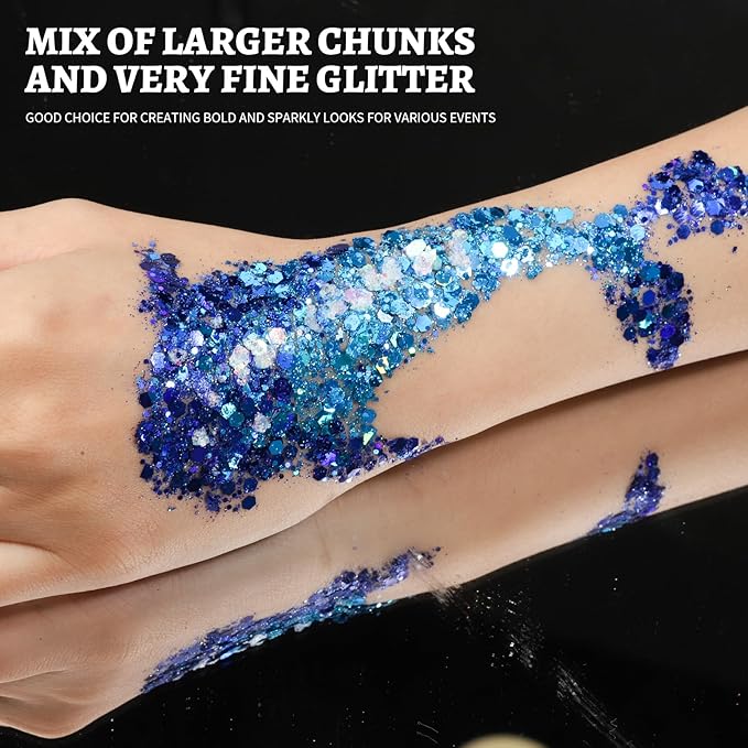 Teenitor 24 Colors Body & Hair Glitter Gel - Face, Body, Hair Glitter for Halloween Makeup Festival