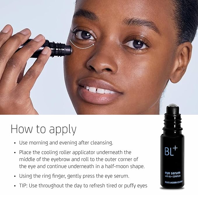 Blue Lagoon - BL+The Eye Serum For Dark Circles, Puffiness, Hydration - Cooling Roller Ball Applicator Firming Wrinkle Treatment - Under Eye Serum - Dark Circles Treatment (0.33 fl oz | 10 ml)
