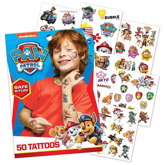 Paw Patrol Temporary Tattoos for Kids (50 pack). Made in the USA w Certified Safe Ink. Birthday Party Supplies and Party Favors Kit. Bulk Temporary Tattoos Stickers Set for Girls and Boys.