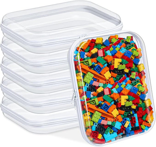 Sanwuta 6 Pcs Clear Hard Zipper Case Pencil Pouches Hard Plastic Zipper Pouches Makeup Bag Transparent Cases for Snacks Plastic Storage Organizer Box for Travel(White,9.84 x 7.87 x 2 Inch)