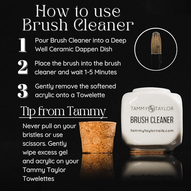 Tammy Taylor Acrylic Nail Brush Cleaner Liquid, Removes Solid Gel Nail Polish, Acrylic Dip Powder, All-in-One Poly Gel Slip Solution + Kolinsky Sable Nail Brush Conditioner, Cleaner & Restorer (16oz)