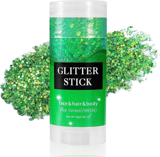 Mysense Green Body Glitter Stick, St Patricks Day Accessories, Face Hair Glitter Gel for Kids, Festival Rave Outfit for Women, Sparkling Mermaid Sequins Chunky Glitter Makeup, 0.56oz