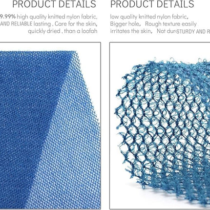 UJFQBH 3 Pieces African Bath Sponge African Net Long Net Bath Sponge Exfoliating Shower Body Scrubber Back Scrubber Skin Smoother,Great for Daily Use (Blue)