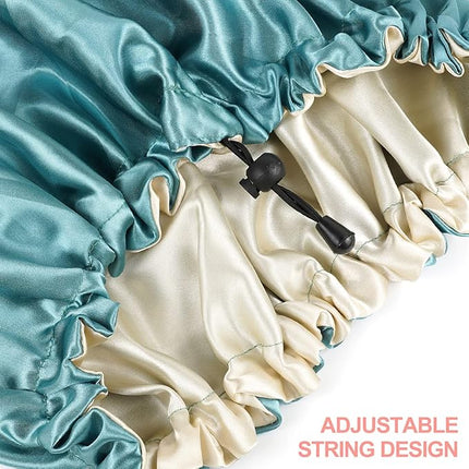 CHORHA Satin Sleep Cap, Double-Sided Adjustable Bonnet Cap (GREEN)