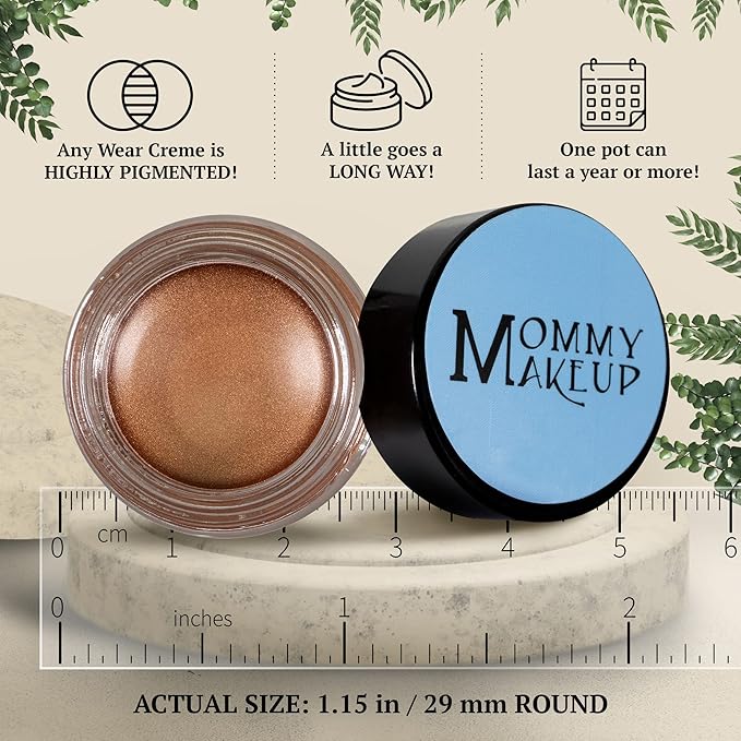 Mommy Makeup Any Wear Creme Eyeshadow - Waterproof, Crease-Proof, Long Lasting, High Pigment, Oil-free - Cream to Powder for Eyes, Cheeks & Lips (Golden Caramel)