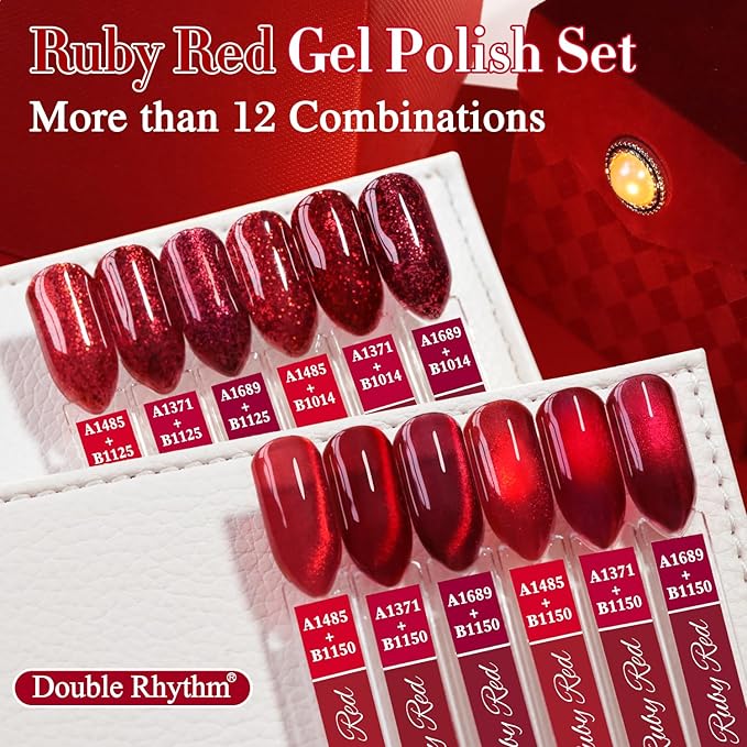 Double Rhythm 6 Pcs 15 ML Gel Polish Set Same Color Same Bottle Soak Off Gel Polish Kit Nail Art Manicure Salon DIY at Home for Women (Jelly Burgundy Red Glitter Silver -T6-56)