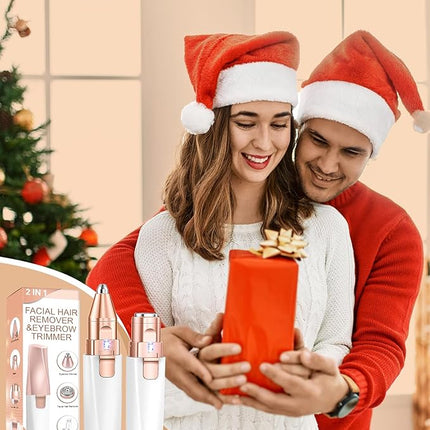 Eyebrow & Facial Hair Removal for Women: 2 in 1 Rechargeable Eyebrow Trimmer & Face Shaver, Painless Electric Facial Eye brow Razors Epilator with Built-in LED Light -Perfect for Face, Lips & Body