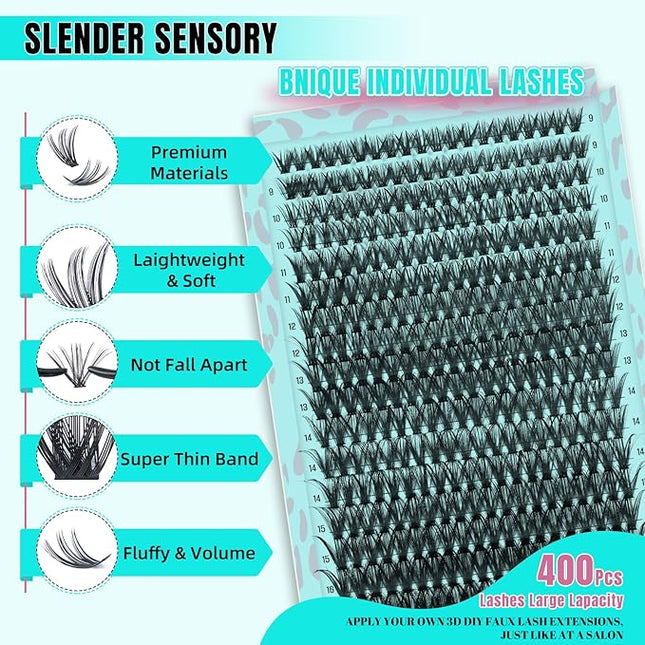 Lash Clusters 400pcs, 50D Mixed Tray DIY Eyelash Extension, D Curl Natural Wispy Individual Lashes Faux Mink & Cruelty Free Reusable Lash Clusters Extensions Black (50D, 9-18mm)