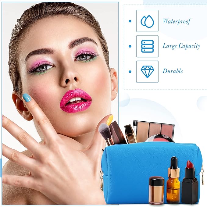 Sanwuta 9 Pcs Makeup Bags Bulk PU Double Zippers Cosmetic Bag Makeup Toiletry Pouch Portable Travel Organizers Case for Women Bachelorette Party End of The Year Bridesmaid Gift(Blue)