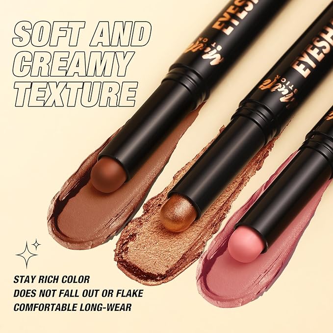 LANGMANNI 8Colors Dual-Ended Eyeshadow Stick Set – Silky Smooth, Waterproof & Transfer-Proof, Built-in Blender Brush, All-Day Matte & Shimmer Wear Eye Makeup(#B)