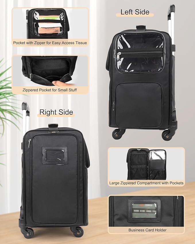 Relavel Rolling Makeup Train Case, Hairstylist Traveling Bag with 4 Wheels, Heat Insulation Full Layer, Adjustable Dividers, Hair Tools and Cosmetics Storage Organizer Trolley Suitcase Makeup Cart