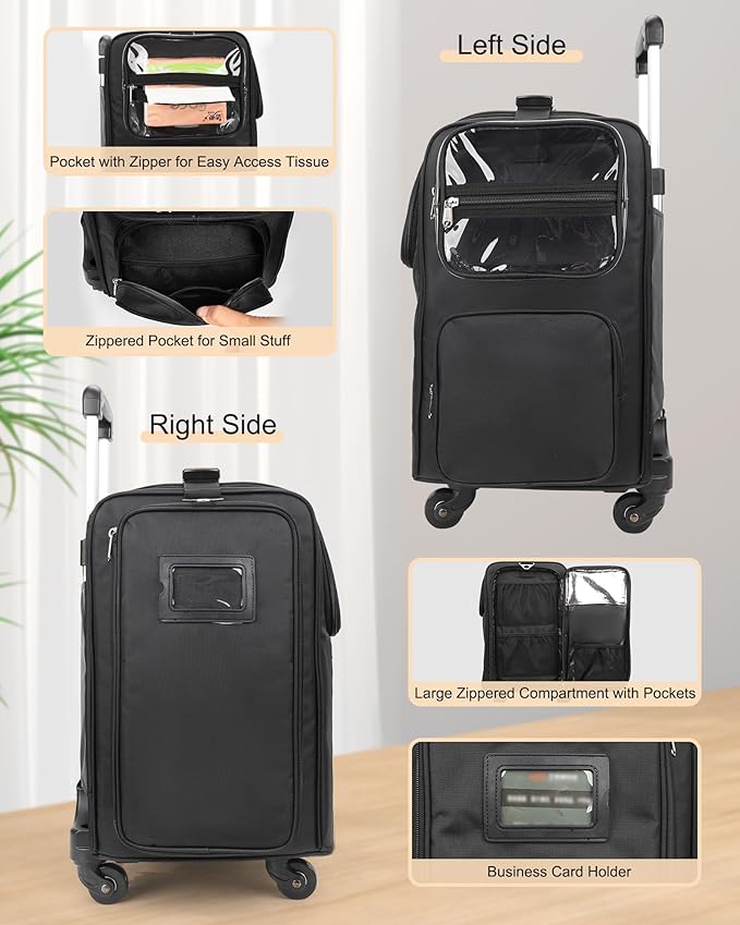 Relavel Rolling Makeup Train Case with 6 Pcs Clear Makeup Bags, Hairstylist Traveling Bag with 4 Wheels, Heat Insulation Full Layer, Adjustable Dividers, Hair Tools and Cosmetics Storage Organizer