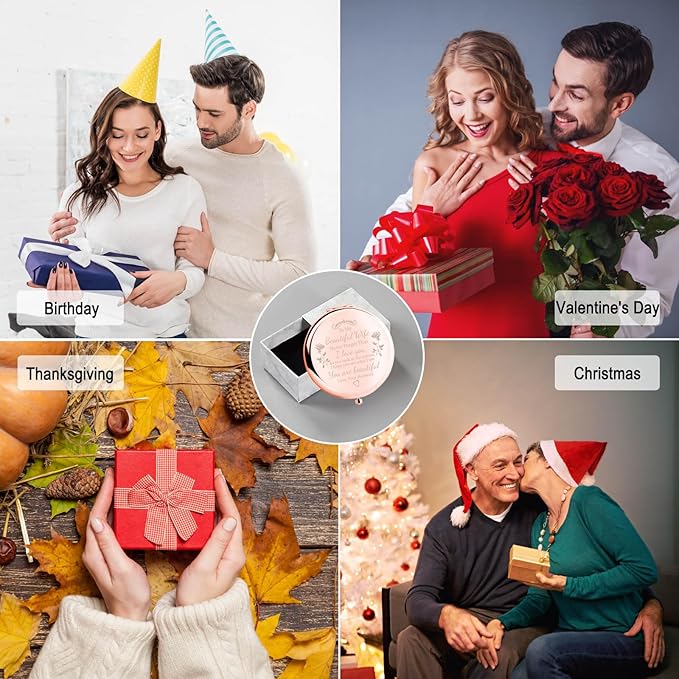 Birthday Gifts for Wife Compact Mirror, Gorgeous to My Beautiful Wife Rose Gold Compact Mirror Unique Wife Gift Mirror for Christmas Thanksgiving (to My Beautiful Wife)