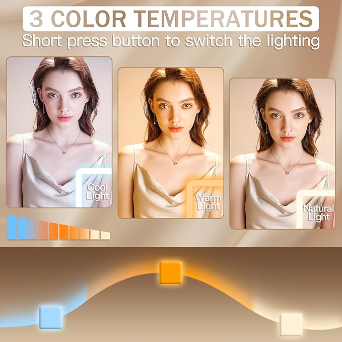 Lighted Makeup Mirror, Vanity Mirror with Lights for Desk Tabletop, Smart Touch with 3-Color Lighting,Dimmable, 360° Rotation, White, 13"x15"