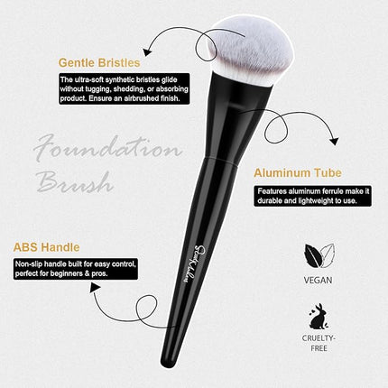 START MAKERS Contoured Foundation Brush, Large Angled Kabuki Makeup Brush for Liquid, Powder, Cream & Stick Foundation Bronzer Contour, Professional Makeup Application Tool for Blending Buffing, Black