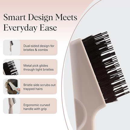 Kitsch Hair Brush Cleaner Tool | Double-Sided 2-in-1 Brush Cleaner for Hair Brushes & Combs | Eco-Friendly Cleaning Tool with Pick & Bristles, Perfect Gifts for Women | Hair Stylist Essentials