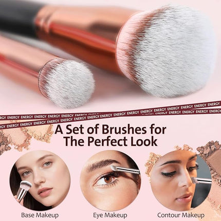 ENERGY Makeup Brush Set - 8PCS Professional Makeup Brushes for Foundation, Concealer, Eyeshadow, Blending, Contour, Powder, Eyeliner, Vegan Synthetic Fiber, Portable Travel Kit with Case (Black)