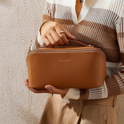 EACHY Travel Makeup Bag,Large Capacity Cosmetic Bags for Women,Waterproof Portable Pouch Open Flat Toiletry Bag Pattern Makeup Bag