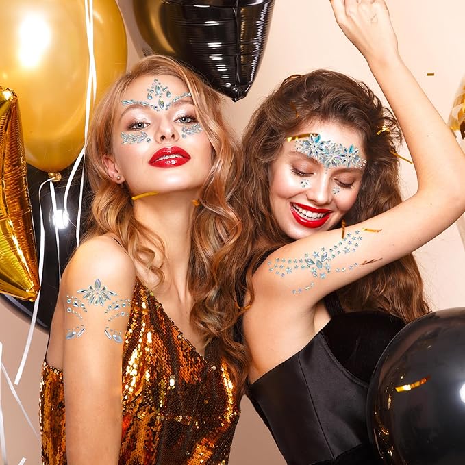 12 Sets Face Jewel Face Gems Mermaid Glitter Rhinestone Crystal Stickers Waterproof Eyes Face Temporary Tattoos for Party,Rave Festival,Carnival,Holiday Costumes,Rave Accessories,Makeup