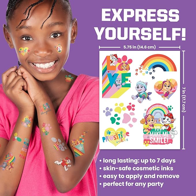 Savvi - 50 Paw Patrol Temporary Tattoos: Sky and Everest, Skin-Safe Ink, Great for Birthday Parties, Gifts for Boys and Girls Ages 4-12+, Made in the USA [6 sheets, 50 count]