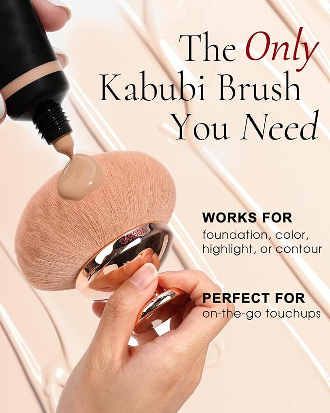 Upgraded Blend & Blur Body Makeup Brush for Self Tanner Tanning Lotion Sunscreen Applicator for Back Leg Makeup, Kabuki Foundation Brush for Liquid Beauty Supreme Cream Bronzer Brush for Face, Gold