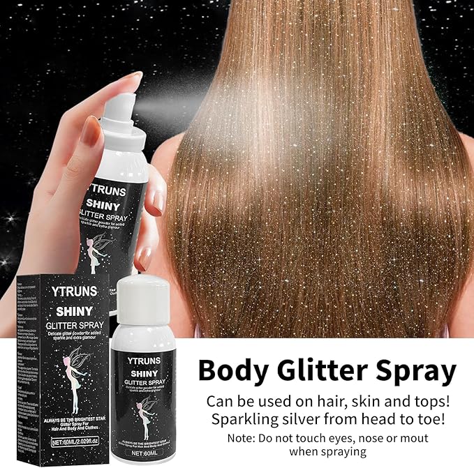 Long Lasting Shining Glitter Spray, Glitter Spray for Hair and Body, Glitter Spray for Clothes, Used for Stage Performances, Festive Celebrations, and Makeup Dances(2.03Fl Oz)