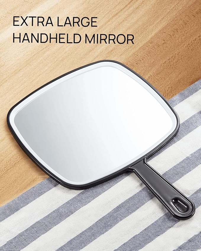 OMIRO Hand Mirror, Extra Large Black Handheld Mirror with Handle,12.4" L x 9.1" W, Pack of 3